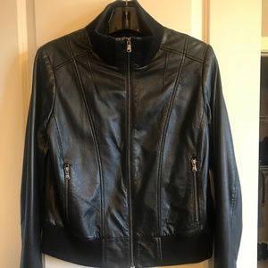 Black Danier leather bomber jacket
